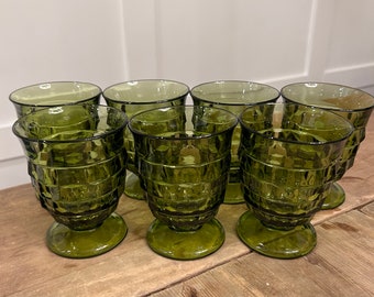 Vintage Colony Glass WHITEHALL GREEN (Avocado) 9oz Footed Tumbler EUC No Signs of Use Perfect Condition Set of 7
