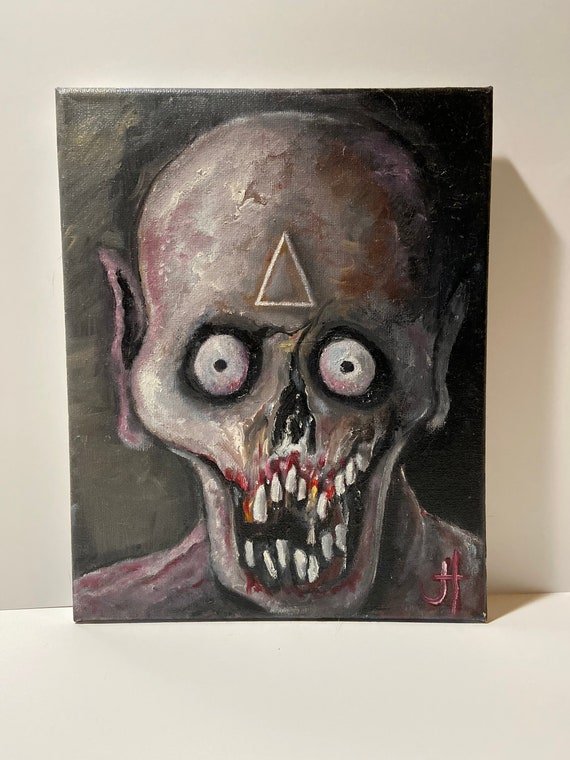 Original Oil Painting Horror Art Handmade Black Halloween Themed