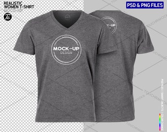 Gray V-Neck T-Shirt Mockup: Unisex PSD & PNG Template