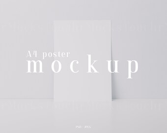 May include: A white A4 poster mockup on a white background. The text "A4 poster mockup" is printed in white on the poster.
