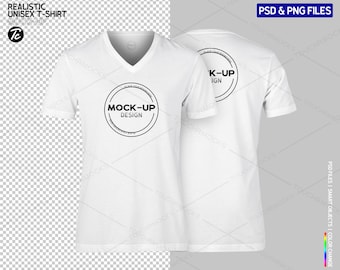 White V-neck T-shirt Mockup: Unisex Template (PSD & PNG)