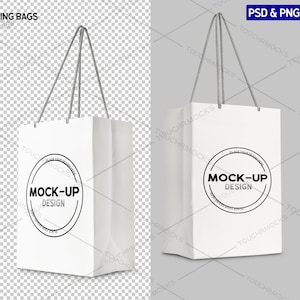 Maquette de sac à provisions, modèle de sacs à provisions en papier blanc, maquettes de sacs en papier kraft | fichiers PNG et PSD | Ajoutez votre design et votre arrière-plan