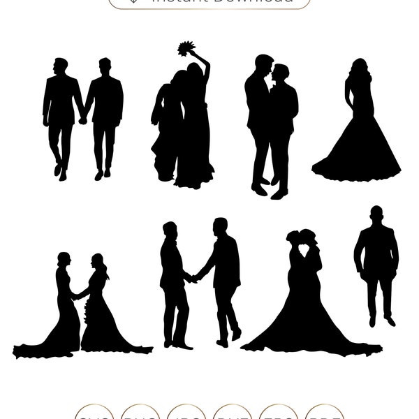 Same Sex Marriage Silhouettes vector file,Lesbian Couple SVG,Lesbian Couple Silhouette,Gay Couple Silhouette, Couple Svg,Homosexual Svg,