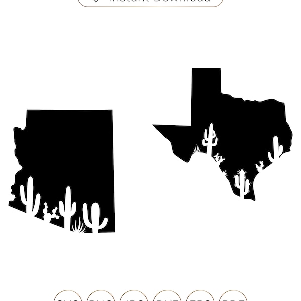 Arizona and Texas state Silhouette with Cactus,Arizona Cactus,Texas Cactus,Arizona SVG,Texas SVG,Cactus SVG,Arizona Cutfile ,Texas Cutfile.