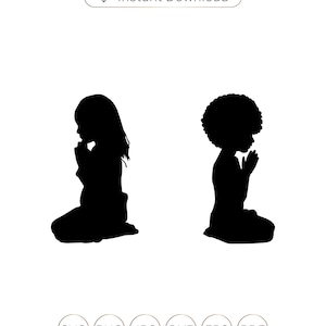Little Afro Girl Praying SVG, silhouette, African Girl Clip Art, African American Nubian Melanin Black Girl Magic svg, png, pdf, cricut, cutfile.