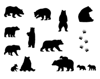 Bear Silhouette SVG, Mama Bear Clipart, Paw Print (Digital Download)