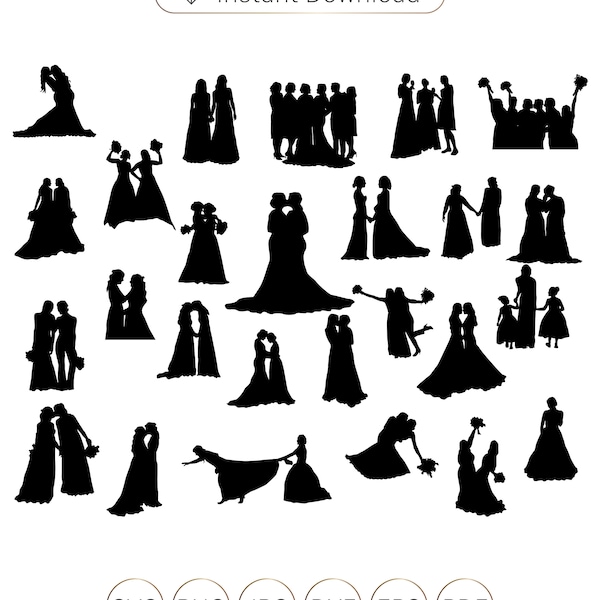 Same Sex Marriage Silhouettes vector file,Lesbian Couple SVG,Lesbian Couple Silhouette,Gay Couple Silhouette, Couple Svg,Homosexual Svg.