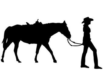 Cowgirl and Horse Silhouette SVG, Vector Art (Digital Download)