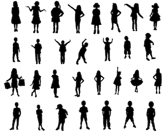 Children Silhouettes Clipart, Kids Vector SVG, Cut File (Digital Download)