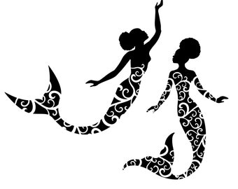 Floral Mermaid Afro SVG, Black Woman Clipart (Digital Download)