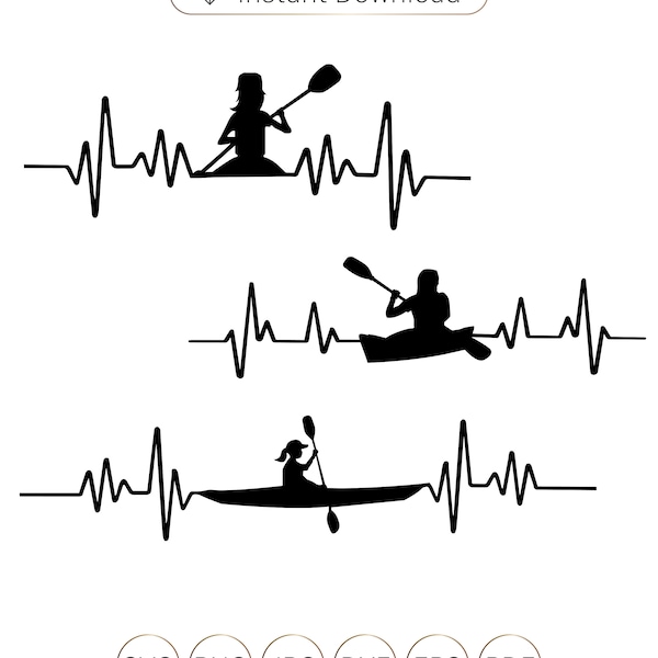 Kayak SVG, kayak Heartbeat SVG, Kayak Logo SVG, Kayak Girl svg, Kayaking Heartbeat,Kayak Women svg,Kayak paddle,Kayak clipart,Canoe clipart.