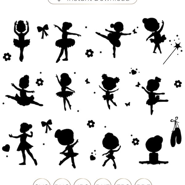 Ballerina SVG,Little Ballerina Silhouettes svg,Ballerina dxf Files Little Girl Ballet Dancer Silhouette svg Ballerina Kid Silhouette svg