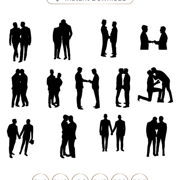 Same Sex Marriage Silhouettes vector file, Gay Couple Silhouette, Gay Couple Svg, Lesbian Couple SVG, Lesbian png,Couple Svg,Homosexual Svg.