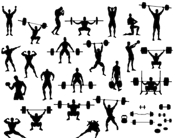 Weightlifting Silhouettes, Gym Bodybuilder SVG (Digital Download)