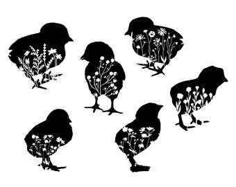 Floral Chick SVG, Baby Animal Clipart (Digital Download)