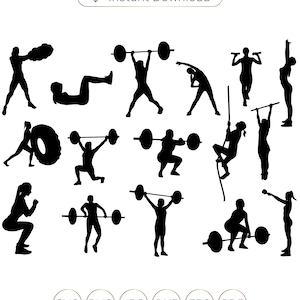 Culturista femenino SVG, Crossfit femenino svg, silueta culturista femenina, siluetas de crossfit femenino, cricut, clipart, culturista de mujeres.