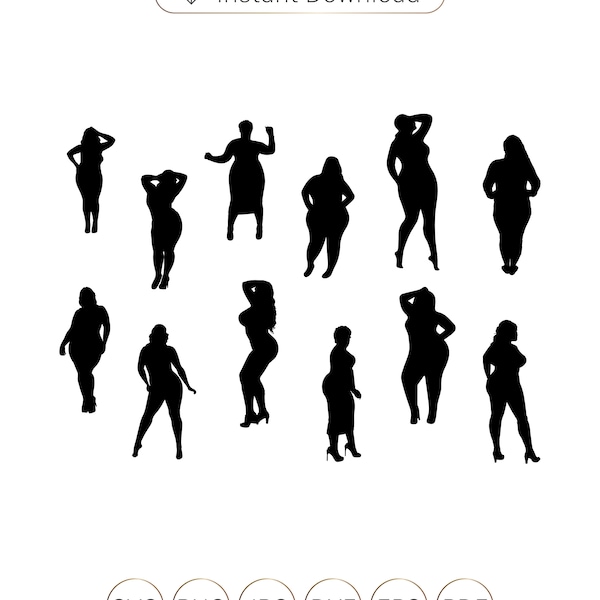 Beautiful & Big Sexy Women silhouette SVG Plus Size Women, Silhouette Clip Art Set Png/Svg/Jpeg/Pdf/Eps/Dxf bundle Cut File ,Cricut T-Shirt.