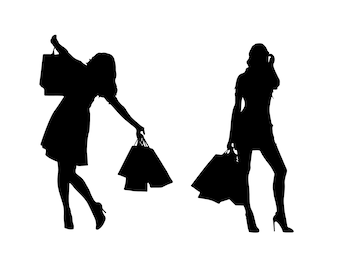 Shopping Women Silhouette, Commercial Use Clip Art (svg, png, jpg, dxf, eps, pdf)