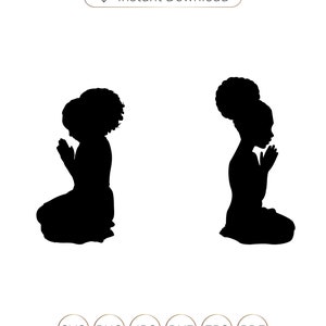 Little Afro Girl Praying SVG, silhouette, African Girl Clip Art, African American Nubian Melanin Black Girl Magic svg, png, pdf, cricut, cutfile.