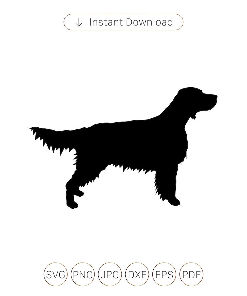 Puede incluir: Silueta negra de un perro setter irland&eacute;s de pie con la cabeza girada hacia la derecha. El perro est&aacute; mirando hacia el lado derecho de la imagen. La silueta est&aacute; sobre un fondo blanco.