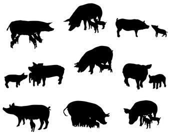 Toon varken silhouet vector, varken overzicht clipart (svg, png, dxf, eps, pdf)