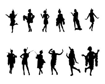 Flapper Girls silhouette vector file,Lady SVG, Woman Vector, 1920 Women SVG, Female Vector, Roaring Twenties