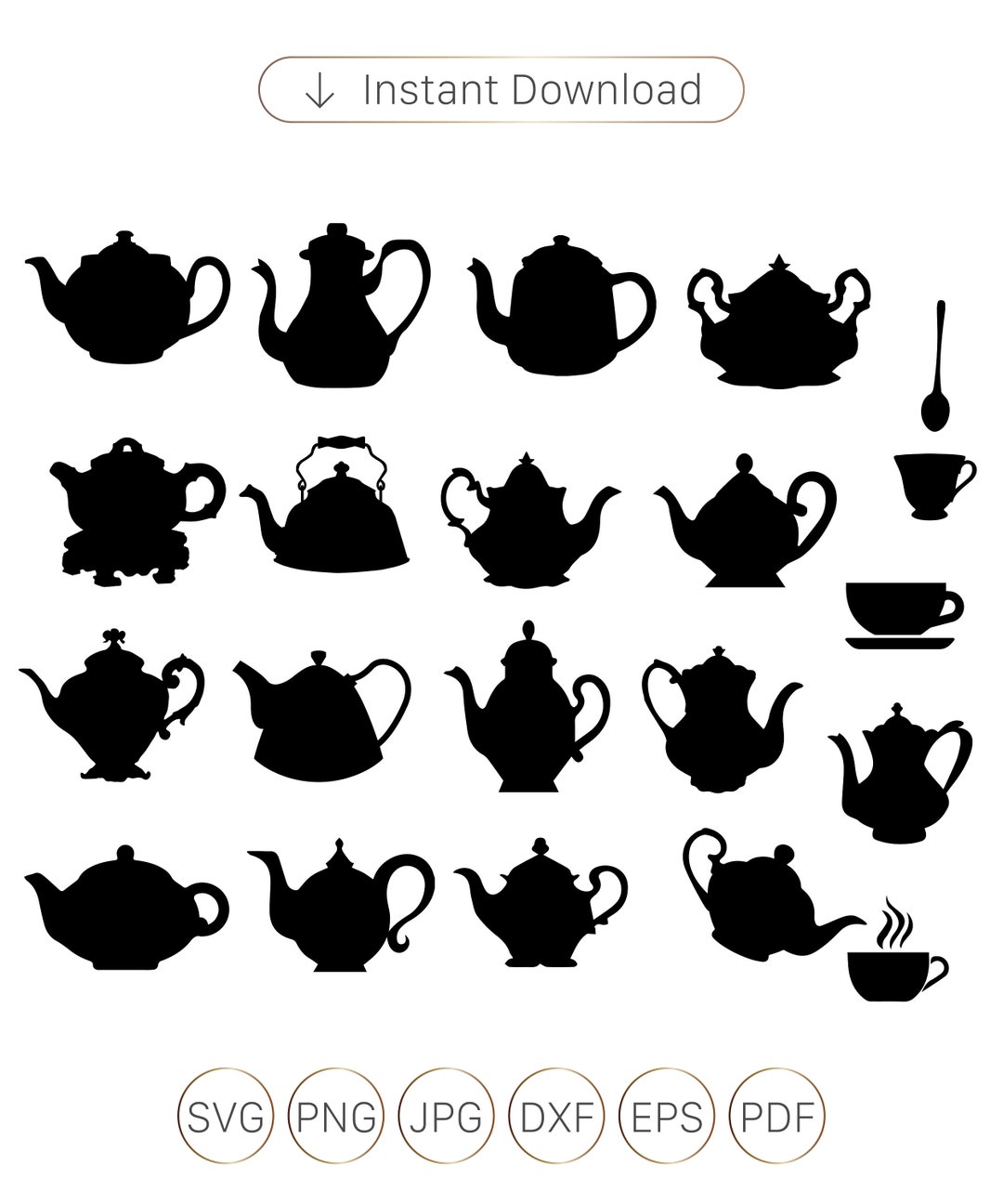 Teapot Svg, Teapot Silhouette Svg, Tea Kettle Vector, Teacup SVG