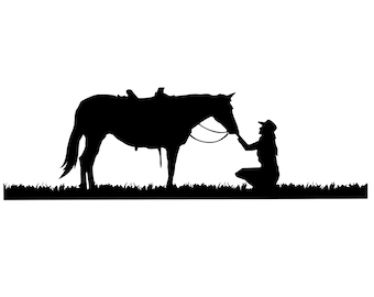 Cowgirl and Horse Silhouette SVG, Vector Art (Digital Download)