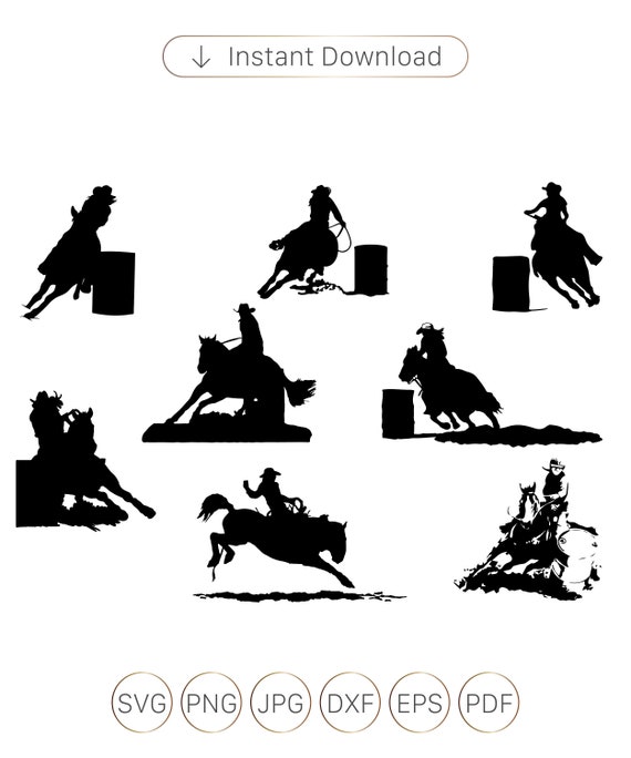 Rodeo Barrel Racing Clipart, Cowgirl Horseback Rider (svg, png, eps, dxf, pdf)
