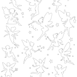 May include: A digital download graphic featuring multiple fairy silhouettes with star accents. The image includes the text "Instant Download" and file type options: SVG, PNG, EPS, DXF, JPG, and PDF.