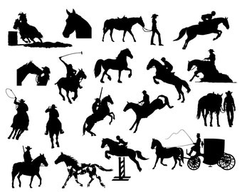 Equestrian Horse SVG Bundle, Horse & Rider Silhouettes (Digital Download)