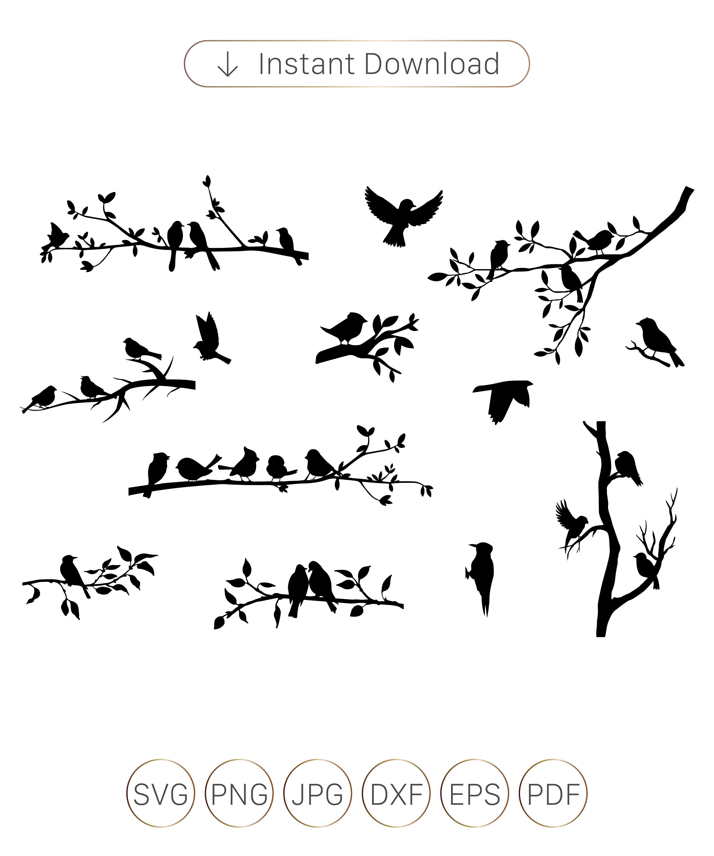 Tree With Birds Branch Svg Etsy
