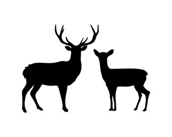 Stag & Doe Silhouettes,Buck and Doe SVG,Vector File SVG,cut file,Deer SVG Silhouette Clipart,Deer Buck Cut File,dxf,clipart vector,Fawn svg.