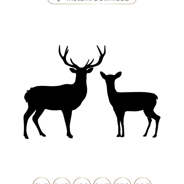 Stag & Doe Silhouettes,Buck and Doe SVG,Vector File SVG,cut file,Deer SVG Silhouette Clipart,Deer Buck Cut File,dxf,clipart vector,Fawn svg.