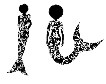 Floral Afro Mermaid SVG, Black Woman Clipart (Digital Download)