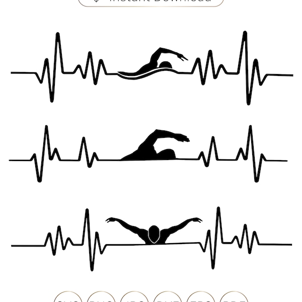 Heartbeat EKG Swimming SVG File,Swimmer SVG File,Heartbeat Swimming svg, Heartbeat svg,Swimming svg,swimming mom svg Cricut.