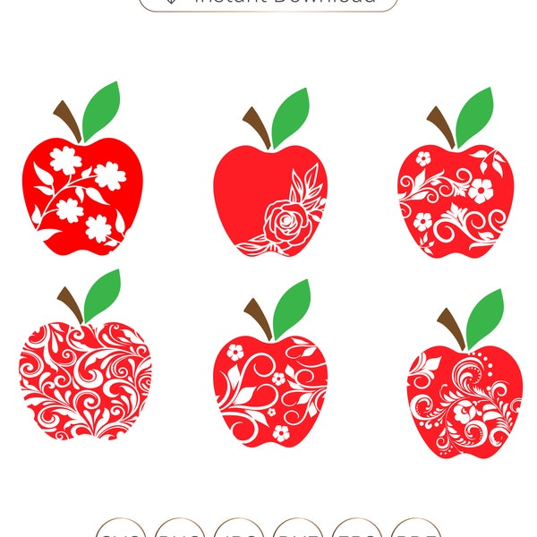 Apple SVG,Floral Apple svg,Floral Teacher SVG,Teacher SVG,School Svg,School Teacher Svg,Teacher Shirt Svg,Teacher Cut files,Teacher Love Svg