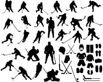 Silhueta de jogador de hóquei, clipart em SVG e PNG (download digital)