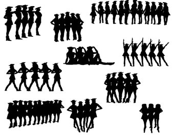 Drill Dance Team Silhouettes (svg, png, eps, dxf) (Digital Download)