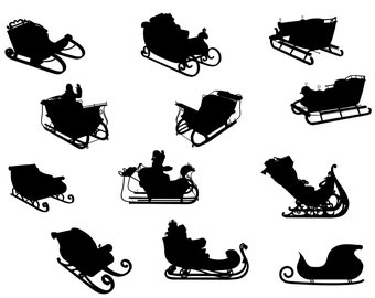 Santa Sleigh Clipart, Christmas Reindeer SVG PNG (Digital Download)