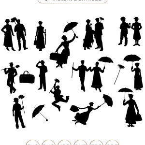 Mary Poppins svg, Mary Poppins silhouet, Mary Poppins cricut, Mary Poppins clipart, Mary Poppins cutfile.