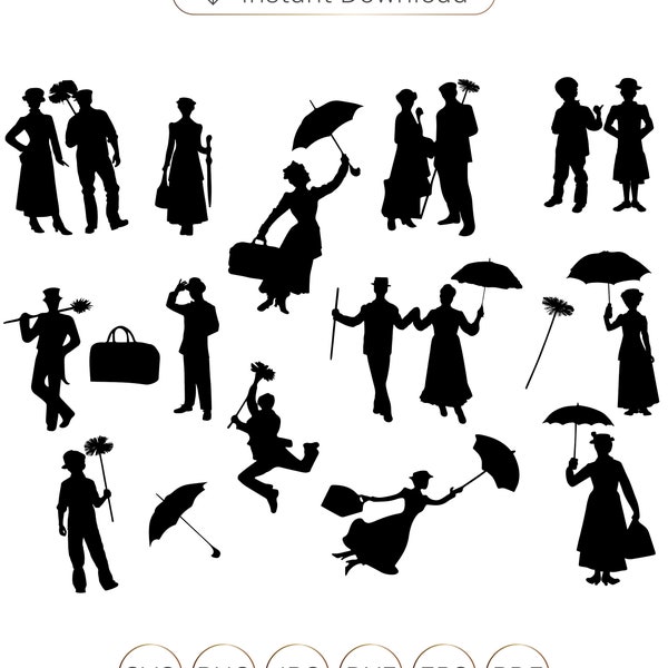 Mary Poppins svg,Mary Poppins silhouette,Mary Poppins cricut,Mary Poppins clipart,Mary Poppins cutfile.
