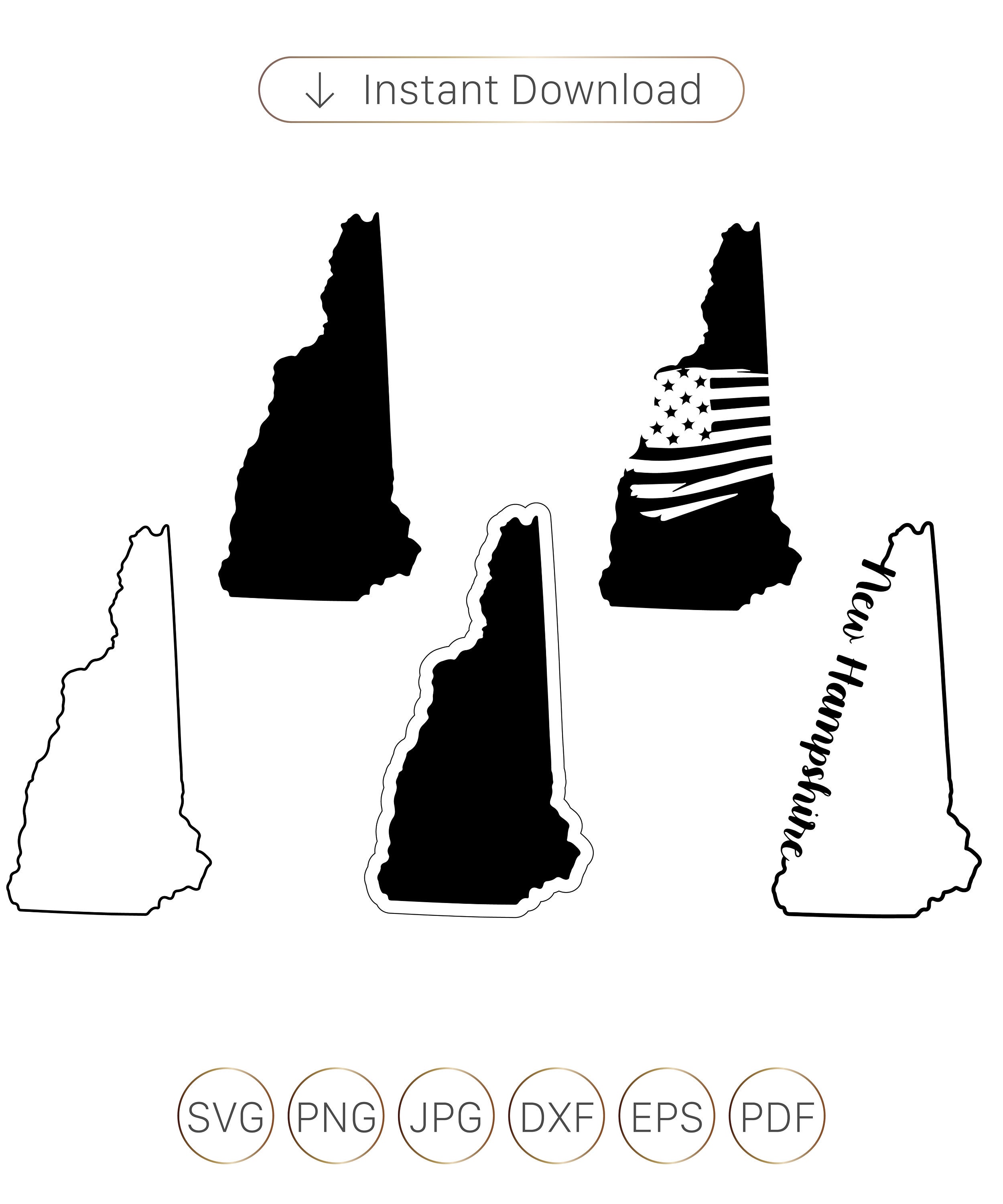 New Hampshire State SVG Bundle, Silhouette, Outline, Flag (digital ...