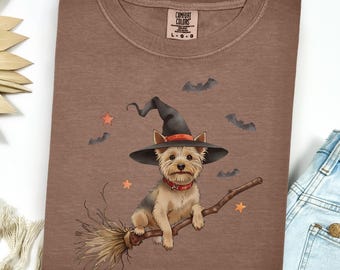 Yorkies Shirt, Yorkie Halloween Witch Shirt, Yorkies Gifts, Cute Dog Halloween Shirt, Yorkie Mom Comfort Colors T-shirt, Yorkshire Terrier