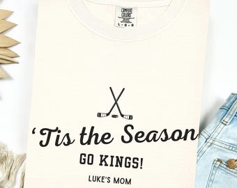 Custom Hockey Mom Shirt, Comfort Colors Personalized Hockey Mama T-shirt, Gift for Hockey Mom with Kids Names, Hockey Life, Ice Hockey Shirt