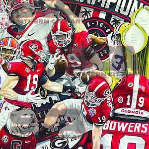 Georgia Football player Bowers in various plays in a collage