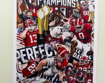 College Football National Champions Watercolor collage art print of various events of victory season