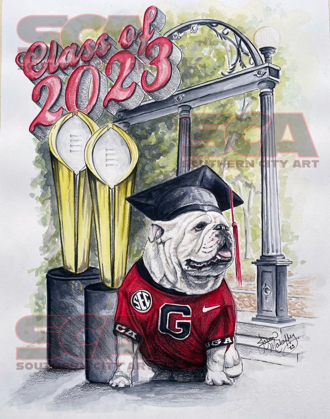 Bulldog Graduation Cap With Arch and Natty Trophies Etsy