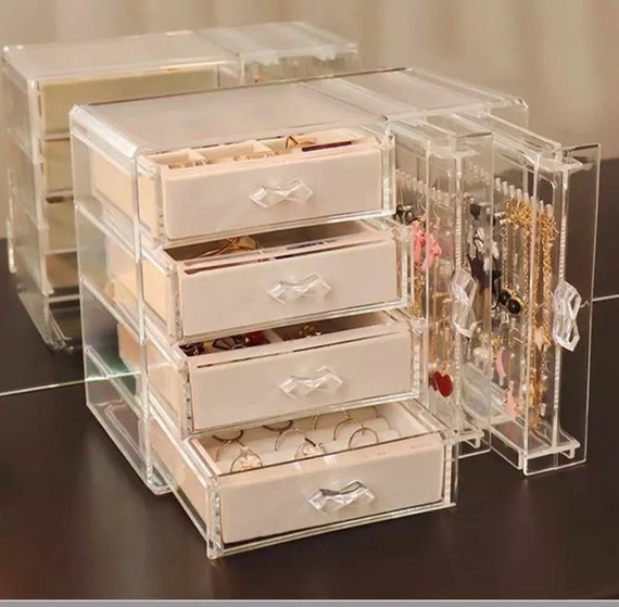 Transparent Jewelry Ring Display Organizer Box Tray Holder Earring Storage Case 
