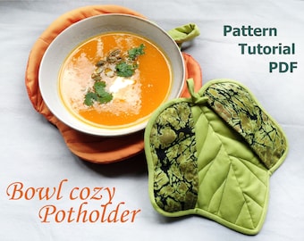 Fabric bowl cozy, pot holder pattern, pumpkin patch, instant download PDF